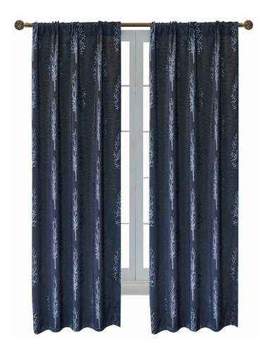 Cortinas Living Blackout Azul Arbol Con Presillas Vip