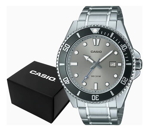 Relógio Casio Duro Masculino Analógico Fundo Cinza 200m Aço Prateado Prateado Cinza