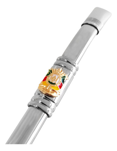 Bomba Chimarrão Tererê Aço Inox 23cm Com Rosca E Anel Com Pi Cor Brasão