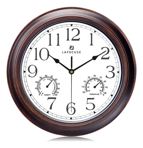Lafocuse Reloj De Pared Con Termometro E Higrometro Silencioso Reloj De Cuarzo Vintage Para Cocina Salon Comedor 30cm