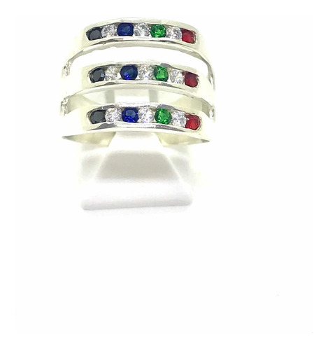Anillo De Plata Triple Medio Sin Fin Piedras Cubic