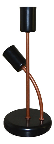 Abajur Luminária De Mesa 2 Hastes Design Moderno Sala Quarto Cúpula Preto Com Cobre