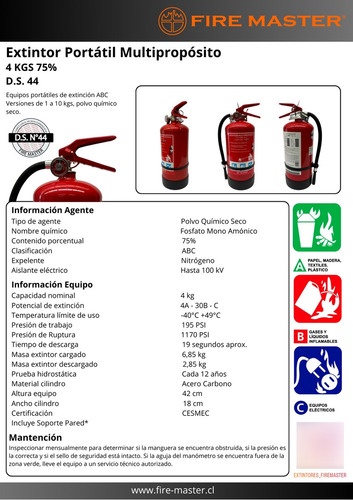 Extintor 4kg Abc + Soporte Tripode Para Negocios Fire Master