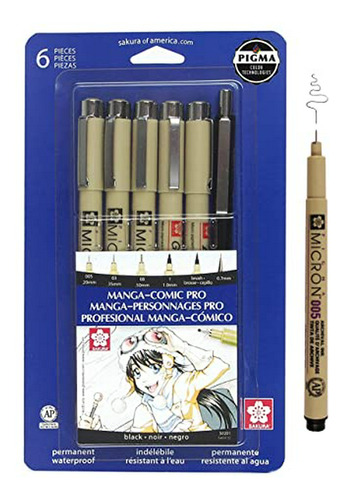 Kit De Dibujo Sakura 50201 6 Piezas Pigma Manga Comic Pro