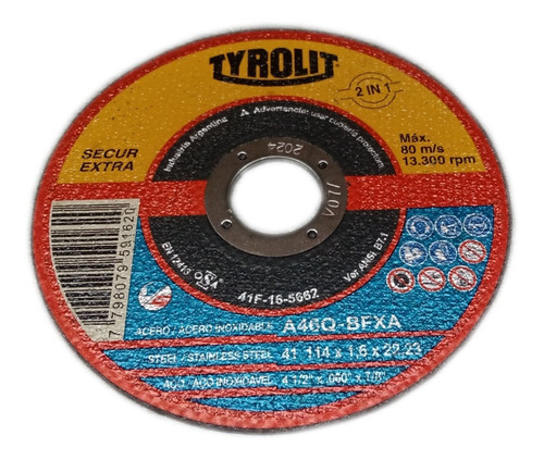 Disco De Corte Tyrolit Secur 114 X 1,6 Mm(pack X 10unidades)