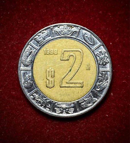 Moneda 2 Pesos Mexico 1998 Km 604 Bimetalica