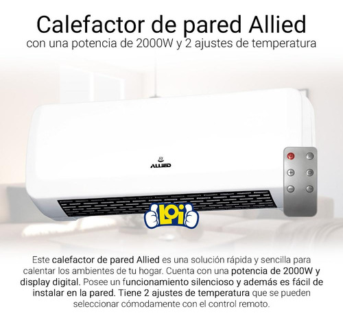 Calefactor Allied De Pared 2000w Cerámico Control Remoto Loi