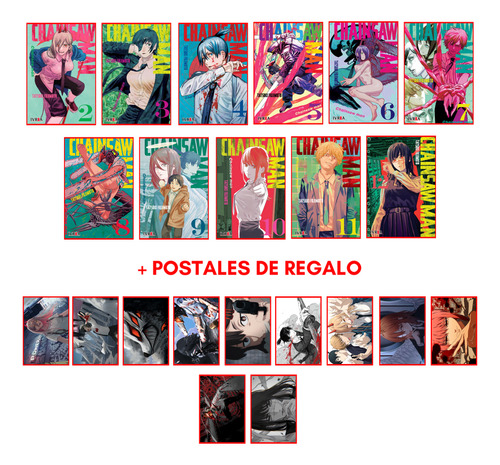 Combo Chainsaw Man 2 A 12 + 11 Postales - Manga - Ivrea