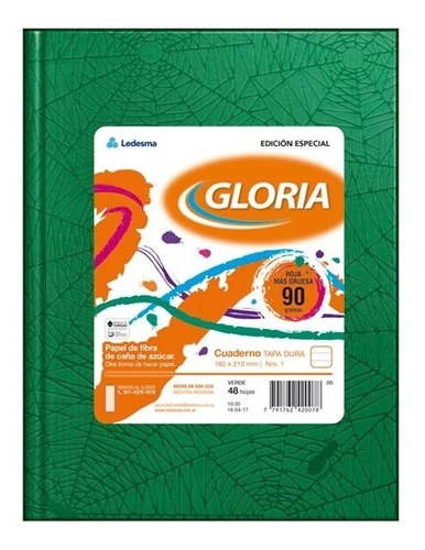 Cuaderno Gloria Tapa Dura N3 48 Hojas Cuadriculadas Verde