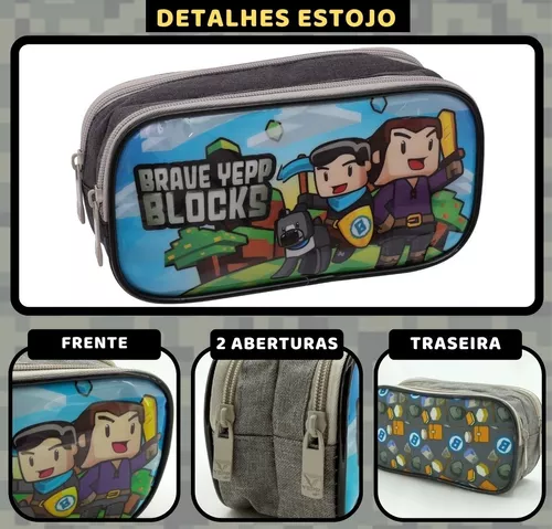 Kit Escolar Mochila Rodinha Lancheira Estojo Block Game - Cinza