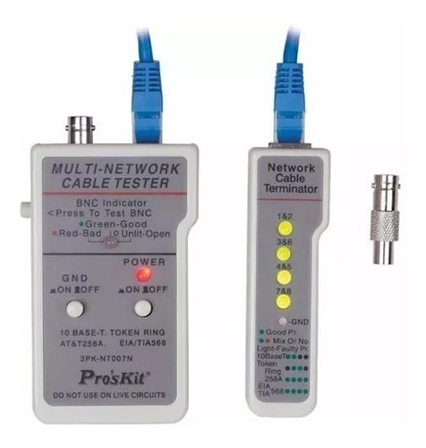 Imagen 1 de 3 de Tester Probador De Red Proskit Para Cable Utp Redes Rj45 Coaxial Bnc