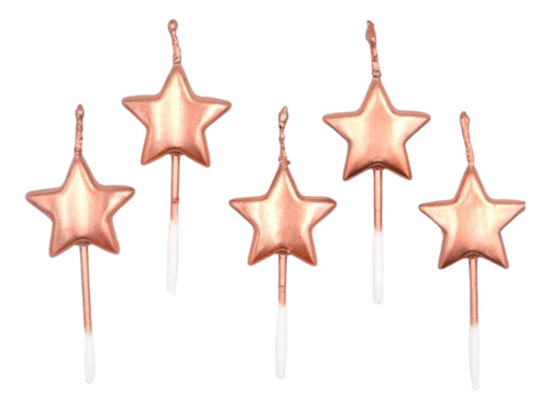 Velas Estrellas Rosa Gold ×5 Cotillón Cumpleaños Fiestas 