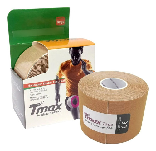 Bandagem Elástica Adesiva Funcional Kinesio Tmax Bege