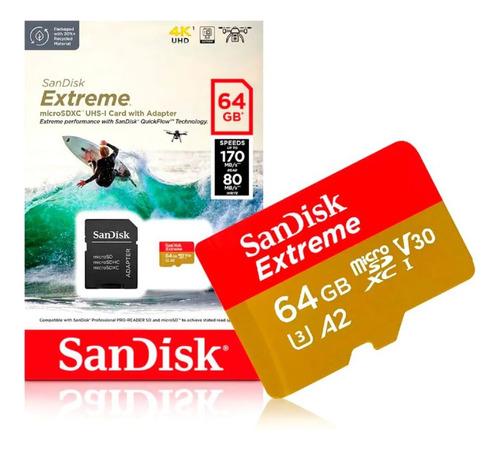 Cartão De Memória Extreme 64gb 80mb/s Sandisk Novo