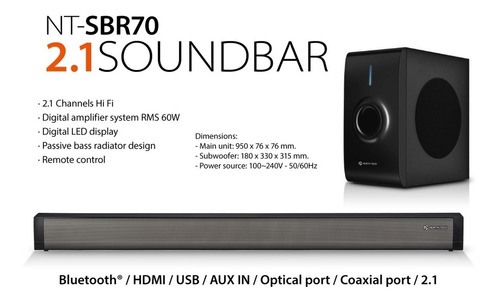 Barra De Sonido North Tech 2.1 Subwoofer Inlambrico 