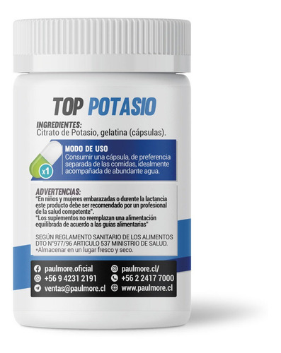 Imagen 3 de 5 de Citrato De Potasio 120 Cápsulas de 1100mg. Premium. Rinde 4 meses