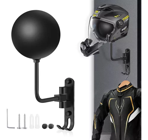 Soporte de casco de motocicleta de 180°, soporte de casco de metal  giratorio para montar en la pared, soporte para casco de motocicleta con 2  ganchos