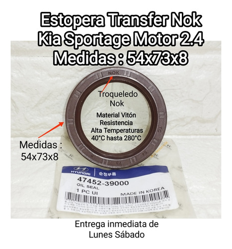 Estopera  Transfer Kia Sportage Motor 2.4l 54x73x8 Nok 