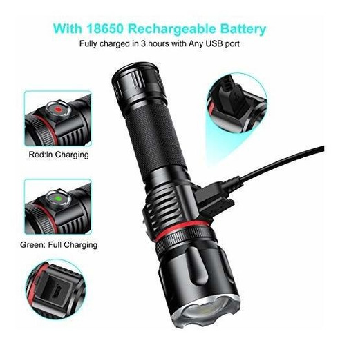 Imagen 4 de 6 de Linterna Usb Recargable, Luz De Flash Súper Brillante De 10