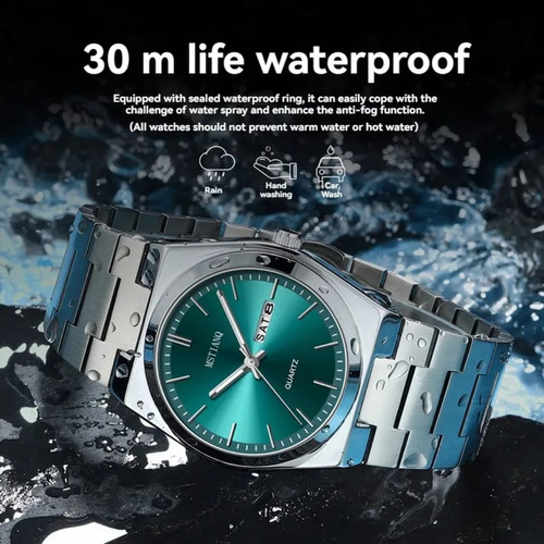 Reloj Vzn Mstianq Deluxe Hombre Acero Inoxidable Mariposa Plateado Dorado Oscuro Verde