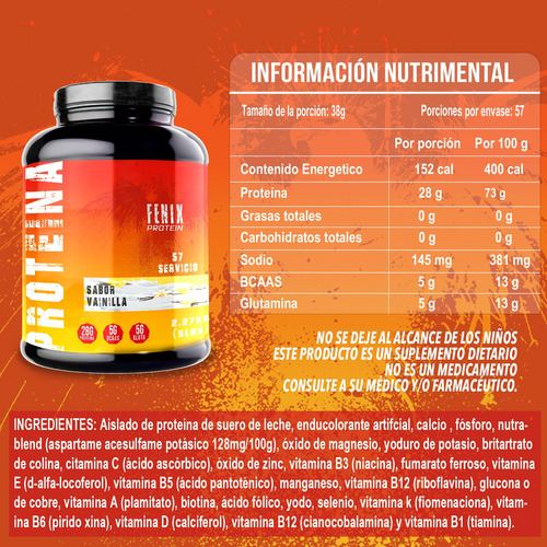 Fenix Protein Proteína Isolatada 2.27kg 57 Servicios Vainilla