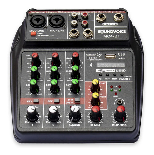 Mesa de som Console Soundvoice MC4-BT 110V/220V 4 Canais Bluetooth