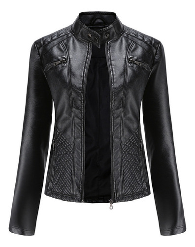 Chaqueta Cuero Informal Mujer Chaqueta Ajustada Cuello