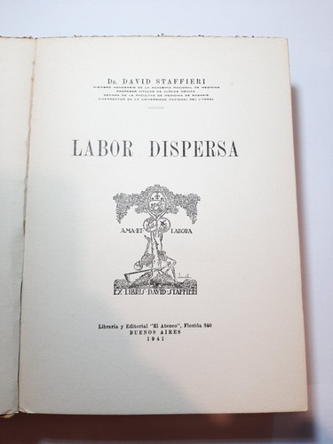 Antiguo Libro Labor Dispersa Staffieri E Ateneo 1941 Ro 1176