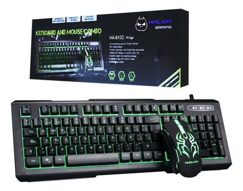 Kit Gaming Halion Ha-810c Teclado + Mouse Retroiluminado