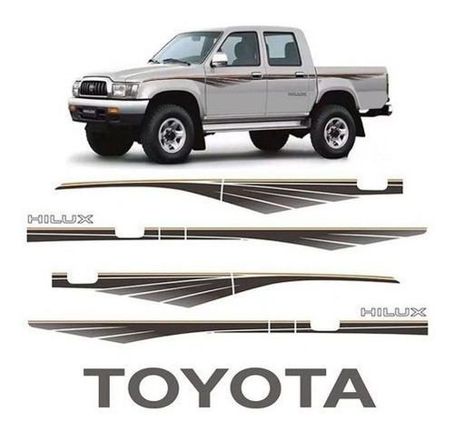Imagem 1 de 5 de Faixa Hilux Adesivo Lateral 1992/04 + Faixa Traseira Toyota
