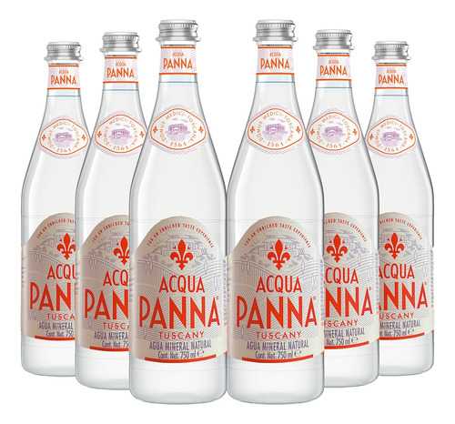 Agua Panna Acqua Natural  750 Ml - 6 Botellas Vidrio