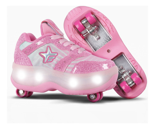 Zapatillas 2 Roller Cool C/luz Led Recargables Footy Oficial