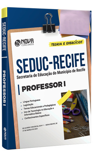 Apostila Seduc Recife 2023 - Professor I, De Professores Especializados., Vol. Único. Editora Nova Concursos, Capa Mole, Edição Oficial Em Português, 2023