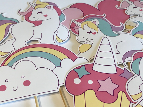 Unicornios Pastel Kit Photo Booth Props X 10 Unidades