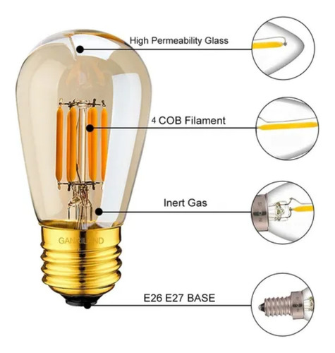 X5 Ampolletas Vintage E27 Ampolleta Vintage Soquete Luces 4w Gaccoa