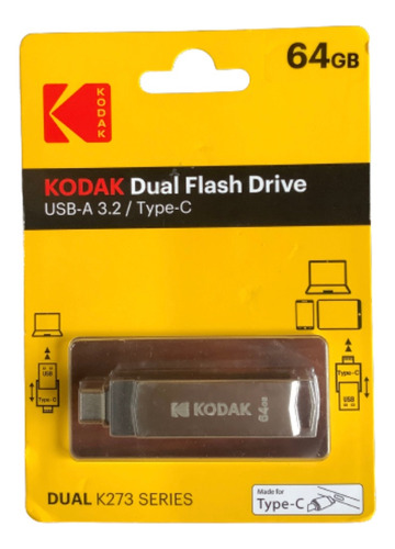 Pendrive Kodak Dual Flash Drive 64gb Usb-a 3.2/ Type-c