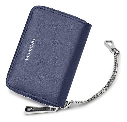 Cartera Cuero Genuino Azul Gran Capacidad Bloqueo Rfid