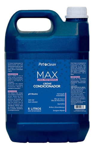 Condicionador Creme Banho Tosa Profissional Pet Clean Max 5l