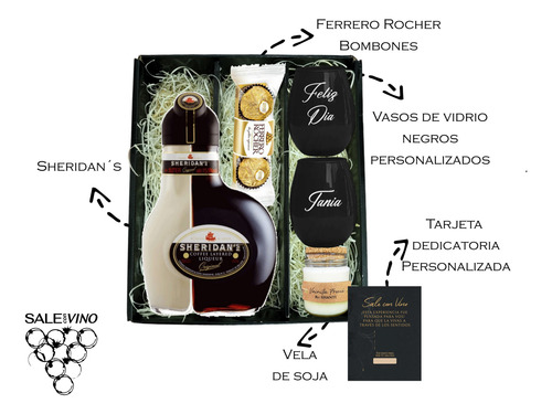 Box Licor Sheridans Vasos Negros Grabados Chocolates Kit Set