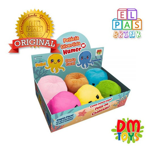 Imagem 3 de 6 de Pelúcia Divertida Polvo Do Humor Face Reversível Bravo Feliz