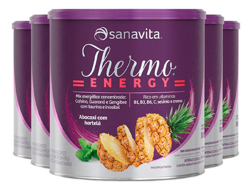 Kit 5 Thermo Energy Termogênico Sanavita 300g Abacaxi Com Ho