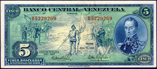 Billete De 5 Bolívares B7 Mayo 10 De 1966 Simón Bolívar