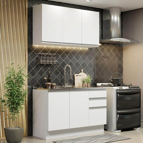 Cocina Integral Completa Modular Madesa Glamy con Tarja 120cm Color Blanco 05