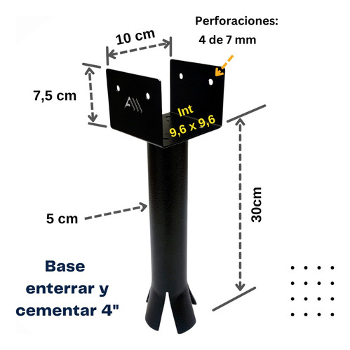 Kit Pergola 3x3 Apoyo Pared Base 4p Cementar Enterrar Alluss Negro