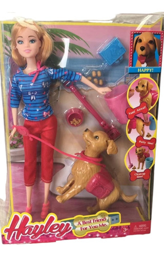 Muñeca Hayley Tipo Barbie Con Perrito De Paseo Accesorios 