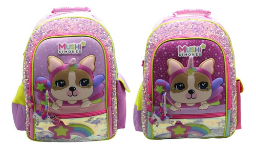 Mochila Escolar Simones Mushi Unicornio Color Rosa Diseño Diseño de la tela Liso