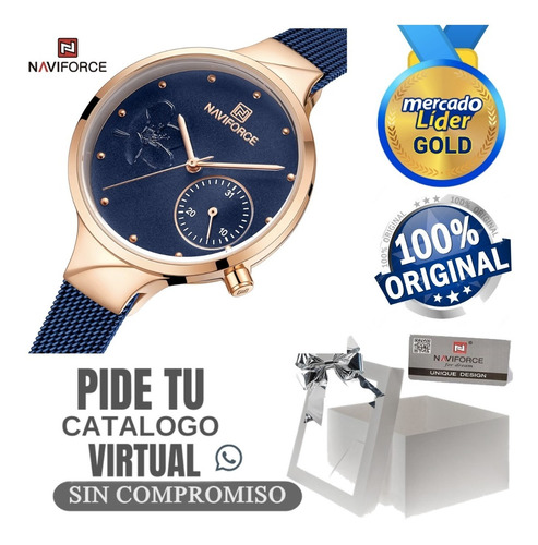 Reloj De Mujer Naviforce Original Acero Inoxidable Y Cuero