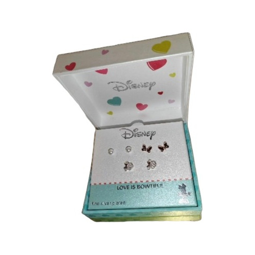 Hermoso Set De Aritos Disney Chapados En Plata Fina Original