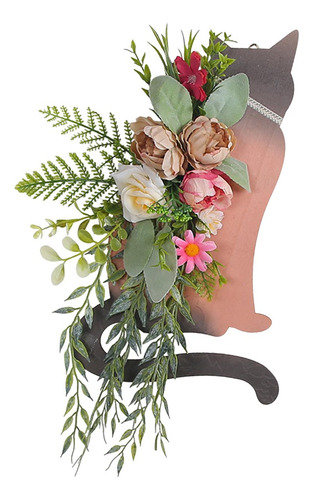 Cartel De Madera Para Puerta De Gato, Corona De Flores