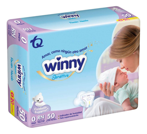 Pañales Winny Sensitive Etapa Rn 0 X - Unidad a $14